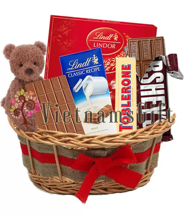 Chocolate basket outlet with teddy bear